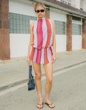 Image of Veloria Halterneck Mini Dress in Pink Chiffon Painted Stripe