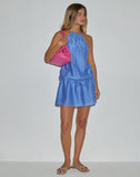 Image of Veloria Halterneck Mini Dress in Blue Chiffon Painted Stripe