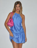 Image of Veloria Halterneck Mini Dress in Blue Chiffon Painted Stripe
