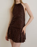 Image of Veloria Mini Dress in Drape Sequin Brown