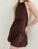 Image of Veloria Mini Dress in Drape Sequin Brown