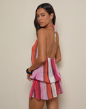 Image of Veloria Halterneck Mini Dress in Pink Chiffon Painted Stripe