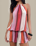 Image of Veloria Halterneck Mini Dress in Pink Chiffon Painted Stripe