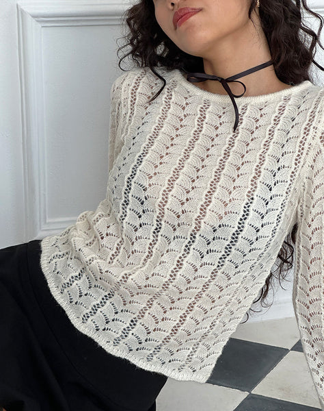 Image of Venia Knitted Long Sleeve Top in Birch Cream