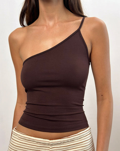 Image of Vey One Shoulder Basic Top in Bitter Chocolate