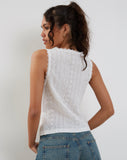 Image of Vezia broderie Sleeveless Top in White with Rose Embroidery