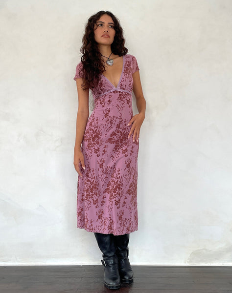 Image of Vilinia Midi Dress in Abstract Botanic Mauve