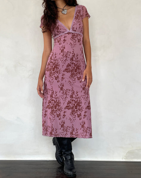 Image of Vilinia Midi Dress in Abstract Botanic Mauve