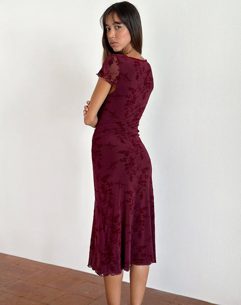 Image of Vilinia Midi Dress in Botanical Flower Maroon