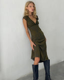 Image of Vilinia Midi Dress in Abstract Botanic Dark Olive