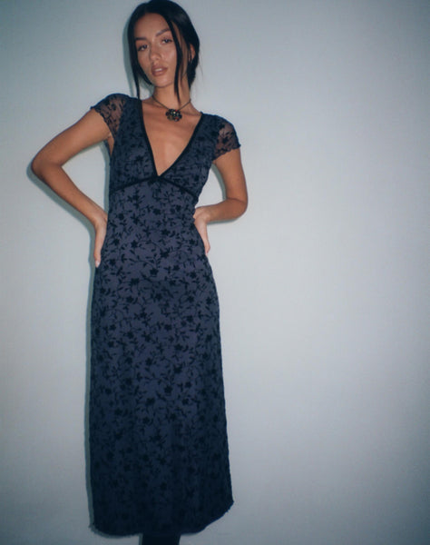 Image of Vilinia Midi Dress in Pretty Petal Flock Black