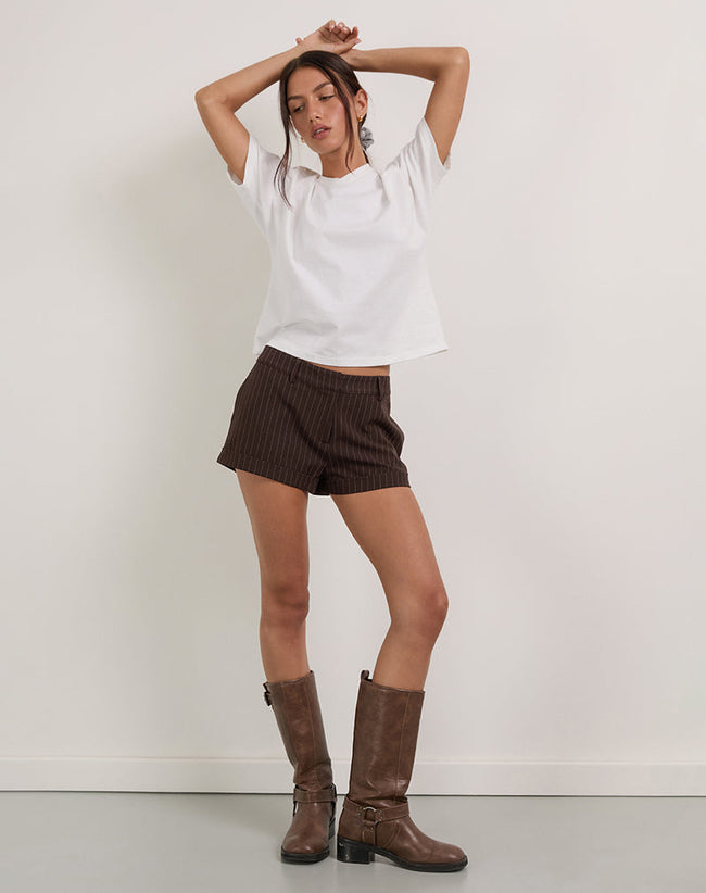 Image of Wiluta Shorts in Tailoring Dark Brown Pinstripe