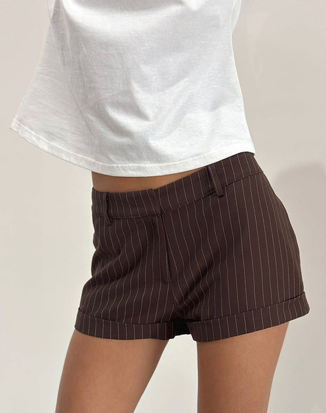 Image of Wiluta Shorts in Tailoring Dark Brown Pinstripe