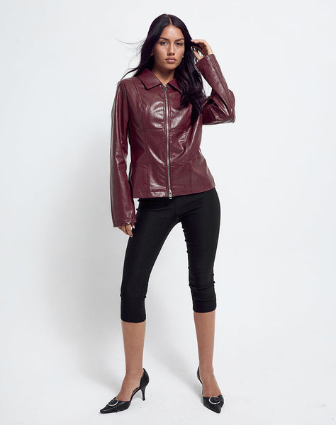 Image of Vincent Fitted Jacket in PU Burgundy