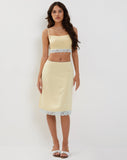 Image of Resika Low Rise Midi Skirt in Satin Pale Yellow