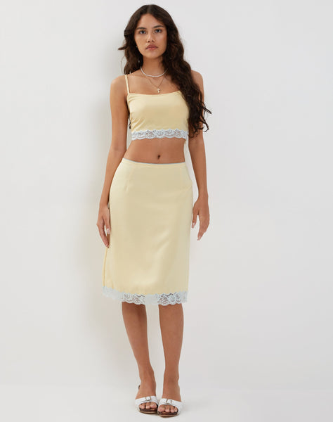 Image of Virni Cami Crop Top in Pale Yellow Satin