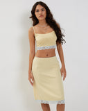 Image of Virni Cami Crop Top in Pale Yellow Satin