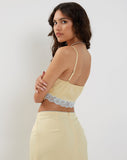 Image of Virni Cami Crop Top in Pale Yellow Satin