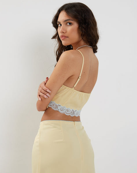 Image of Virni Cami Crop Top in Pale Yellow Satin