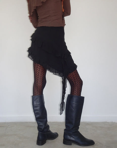 Image of Malinna Ruffle Mini Skirt in Black Chiffon