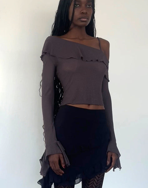 Image of Viserra Asymmetric Long Sleeve Top in Bubble Mesh Brown