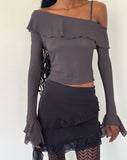 Image of Viserra Asymmetric Long Sleeve Top in Bubble Mesh Brown