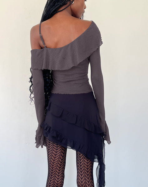 Image of Viserra Asymmetric Long Sleeve Top in Bubble Mesh Brown