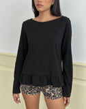 Image of Vivala Boxy Long Sleeve Top in Black with Frill Hem