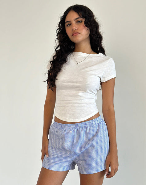 Image of Voir Shorts in Poplin Gingham Blue and White