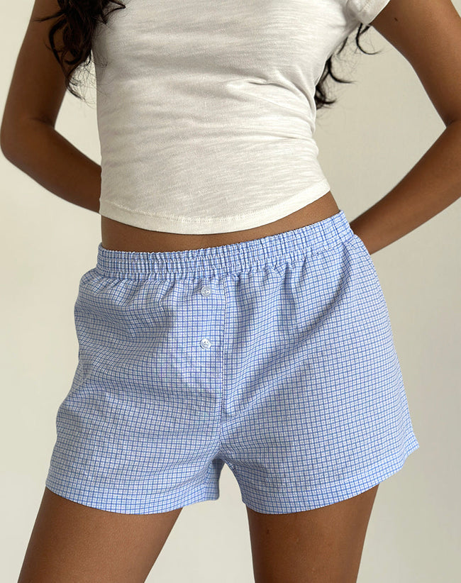 Image of Voir Shorts in Poplin Gingham Blue and White