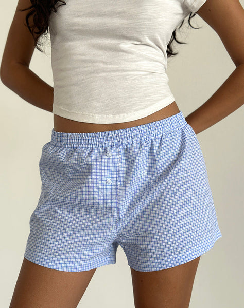 Image of Voir Shorts in Poplin Gingham Blue and White