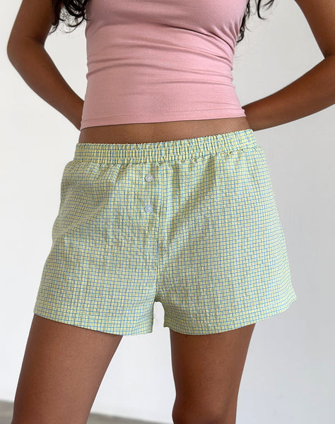 Image of Voir Short in Poplin Gingham Yellow and Blue