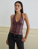 Image of Wahya Lace Up Halter Top in PU Plum