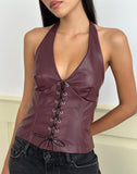 Image of Wahya Lace Up Halter Top in PU Plum