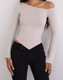 Image of Wakana Asymmetric Long Sleeve Top in Cannoli Cream