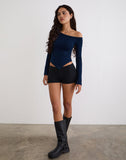 Image of Wakana Asymmetric Long Sleeve Top in Navy