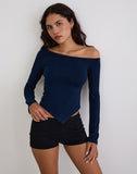 Image of Wakana Asymmetric Long Sleeve Top in Navy