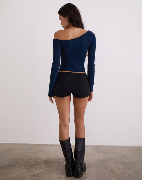 Image of Wakana Asymmetric Long Sleeve Top in Navy