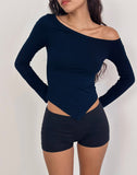 Image of Wakana Asymmetric Long Sleeve Top in Navy