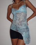 Image of Warica Asymmetric Cami Top in Blue Paisley Abstract Rustic