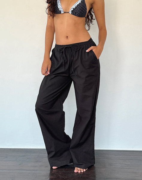 Image of Wasic Wide Leg Linen Trouser in Black