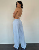 Image of Wasic Wide Leg Linen Trouser in Blue Gingham