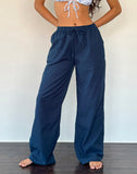 Image of Wasic Wide Leg Linen Trouser in Navy