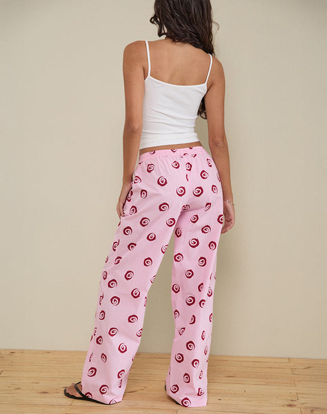 Image of Wasic Wide Leg Linen Trouser in Poplin Swirl Pink