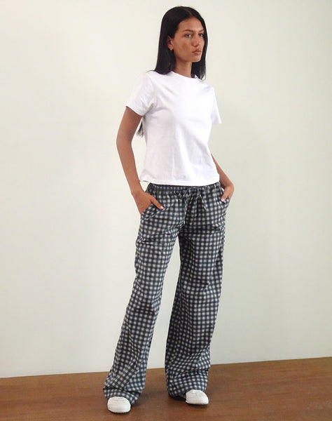 Image of Wasic Wide Leg Linen Trouser in Tonal Black and Grey Gingham