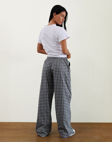 Image of Wasic Wide Leg Linen Trouser in Tonal Black and Grey Gingham