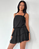 Image of Wasinah Mini Dress in Black Chiffon with Lace Trim