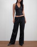 Image of Waski Wide Leg Trouser in Satin Black