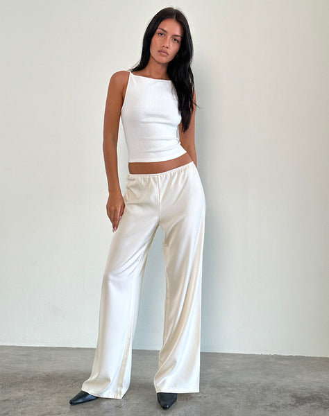 Image of Waski Wide Leg Trouser in Satin Ivory