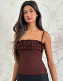 Image of Wendy Ruffle Cami Top in Argyle Mesh Brown